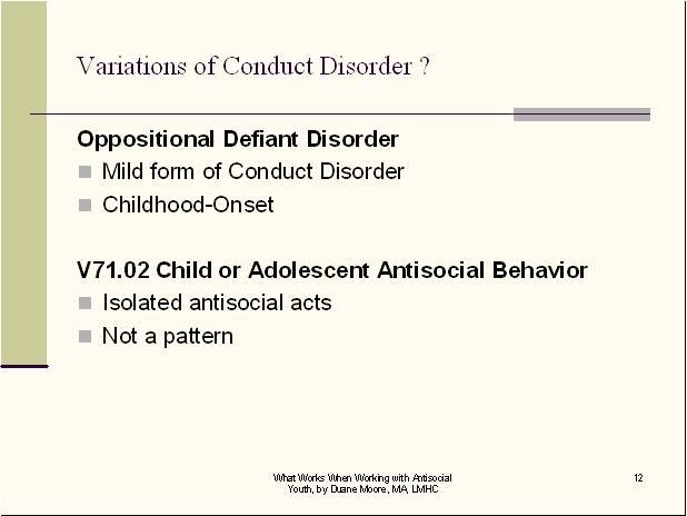 Variations of Conduct Disorder CEUs